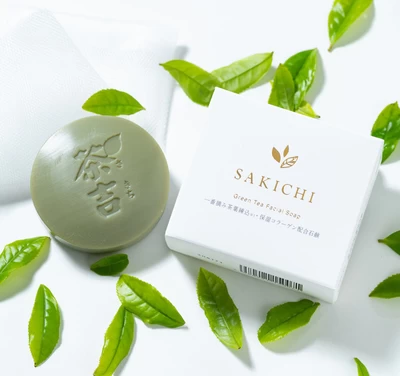 緑茶石鹸「SAKICHI」～ 緑茶配合しっとりすべすべの肌に ～