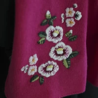 椿と梅の花の手刺繍ストール/Col.フューシャピンク サムネイル