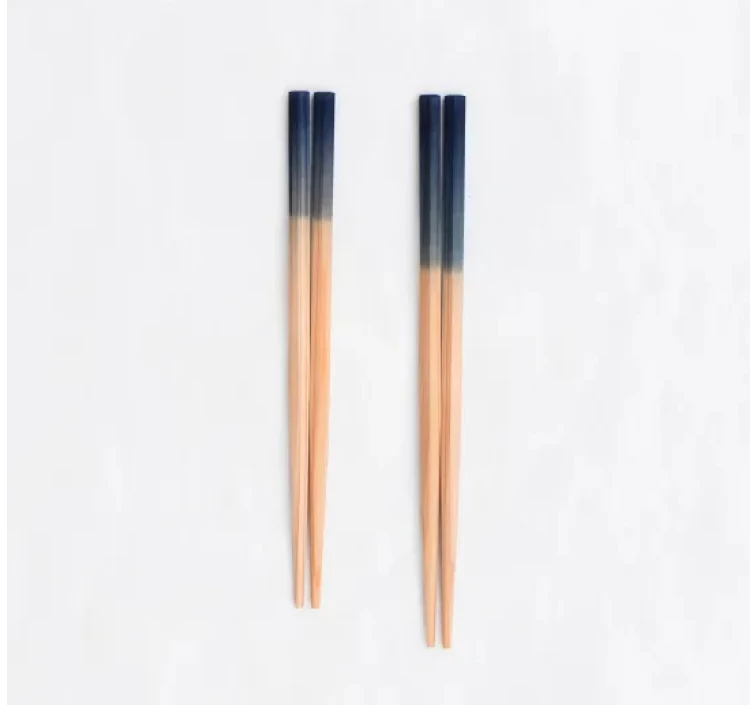 本藍染　五稜箸木頭朱杉　夫婦膳ギフト