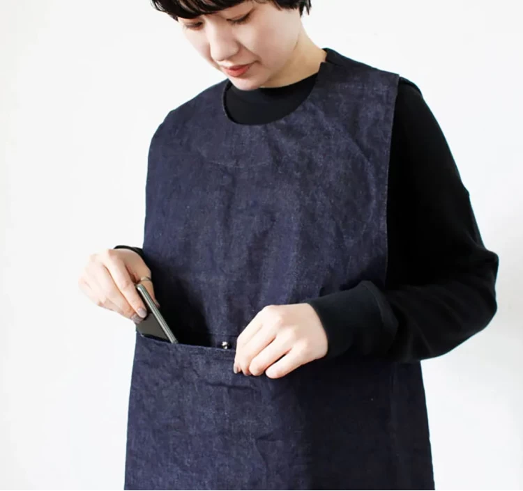 NAKASHI denim apron vest (stitch navy)