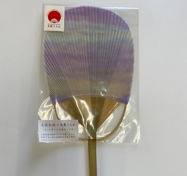 丸亀うちわ　小判型小割（さざなみ）紫 Kowari Koban(Oval)shaped “Sazanami” Purple