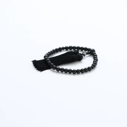 ジェット 念珠 女性用 日本製 7mm玉（主玉） 桐箱入り 正絹房…黒色（ブラック）