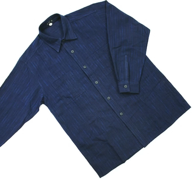 藍染綿紬紳士シャツ(シャツカラー)