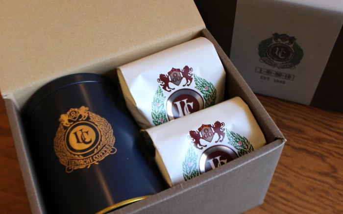 【贈り物ギフト対応】上町オリジナルコーヒー2種＆オリジナル缶ギフト　珈琲200g×2種 保存缶 （豆／粉）