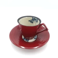 美濃焼■漆　シダ■コーヒーカップ＆ソーサーセット　根来（赤） サムネイル