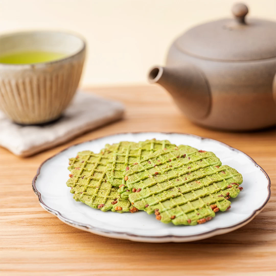 抹茶 玄米入り抹茶わっふるせんべい 12枚＞｜せんべい・おかきをお