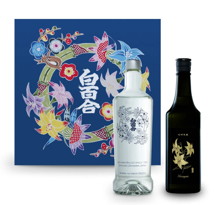 オリジナル琉球紅型風呂敷 + プレミアムボトル + Shirayuri inui 44(3点セット)