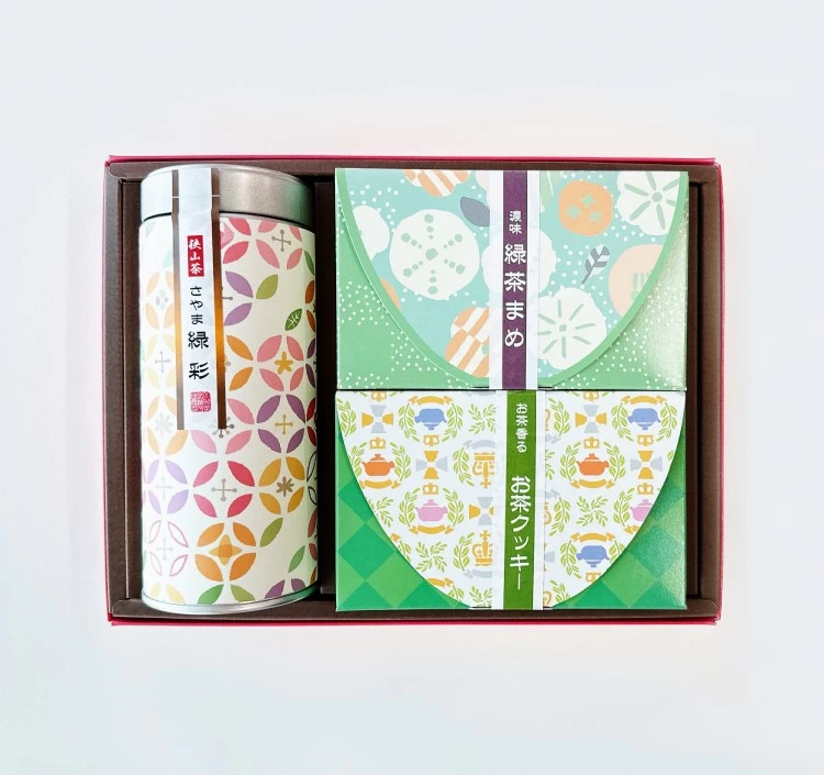 ギフト花七宝2000 農薬不使用煎茶1個、お茶うけ2個