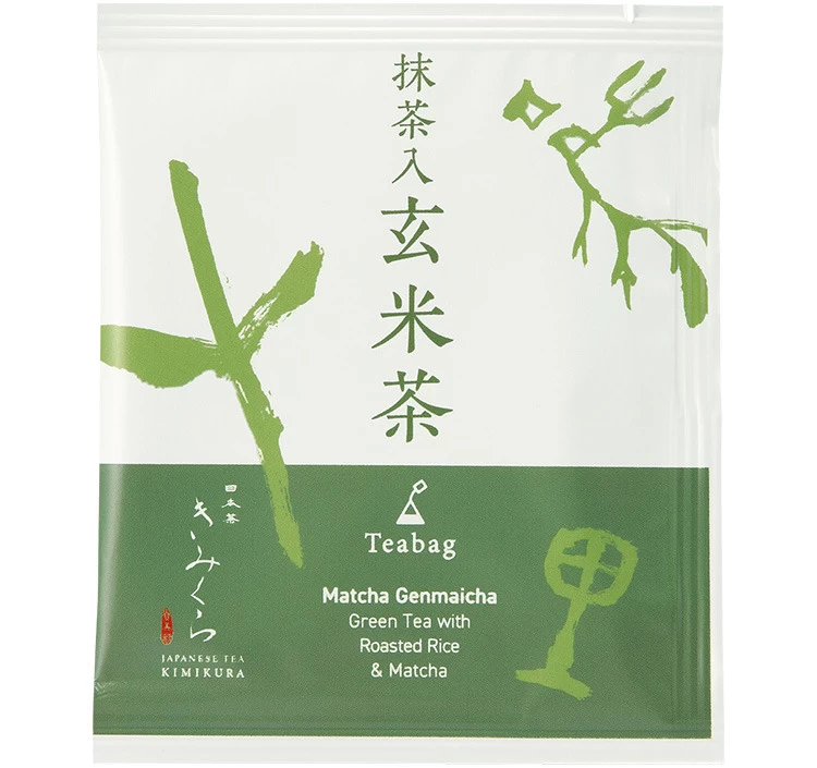 【2,抹茶入り玄米茶】 厳選した煎茶に香り豊かな玄米と高級抹茶をブレンドしました。品の良い香ばしい香りが楽しめます。