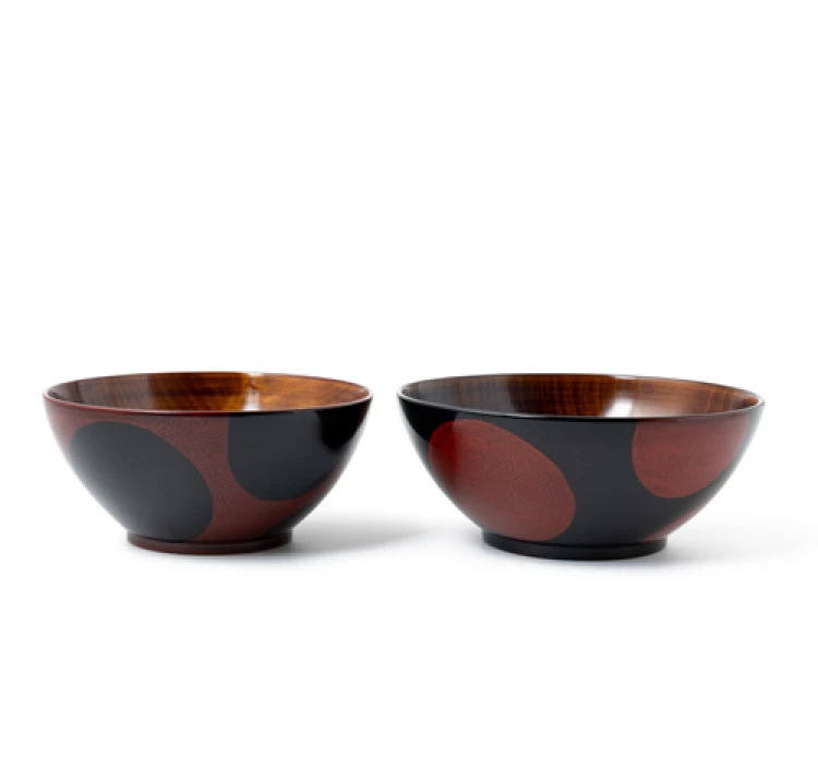 夫婦飯椀　後藤水玉・黒水玉
