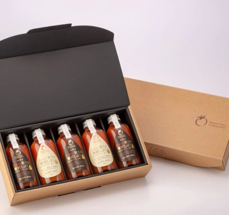 あかい実りの贅沢しぼり180ml5本ｾｯﾄ(とろり・黒3本、さらり・白2本)（化粧箱）