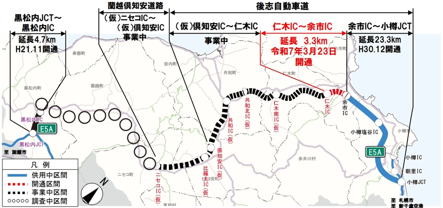 「後志自動車道（仁木IC～余市IC）」開通