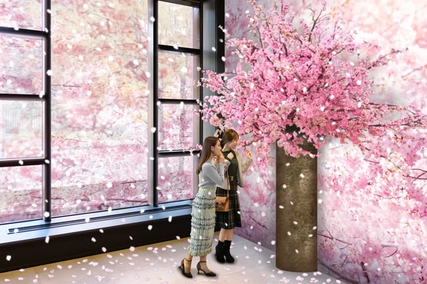桜の花びらが舞う全長約2mのオブジェ「桜香る、桜の木」が登場！