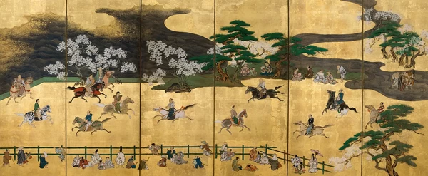 調馬図屏風　六曲一双　尾張徳川家伝来　岡谷家寄贈　江戸時代 17世紀