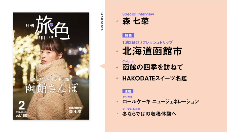 森七菜さんが思い出の地・函館へ！ 冬のおさんぽ旅『月刊旅色2024年2月号』