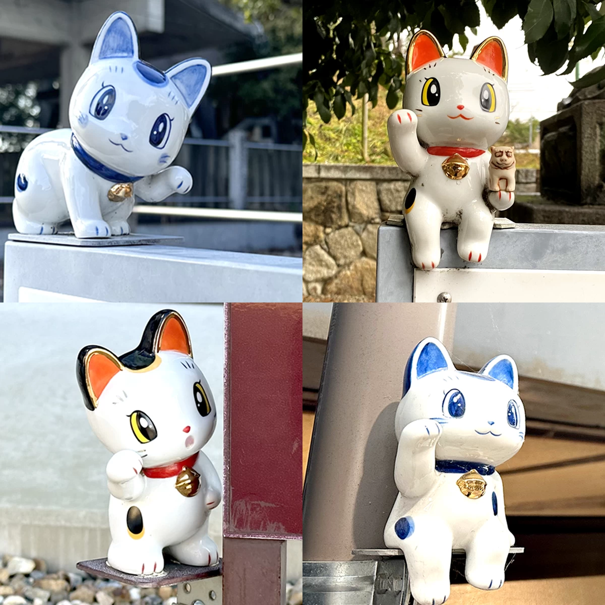 2025年幸福を祈願してお値下げ！古色福猫　瀬戸焼赤色の招き猫さん 瀬戸焼 招き猫 瀬戸物 染付 陶磁器 福招き 高さ約25.5cm 金襴座布団 木製化粧箱付き 日本製