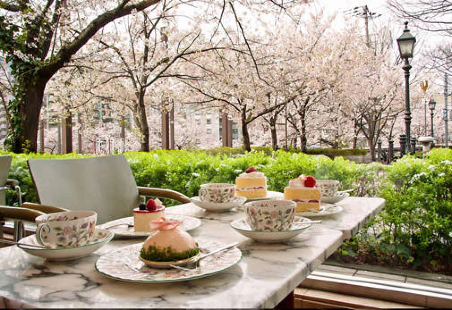 春には美しい桜が楽しめるテラス席
