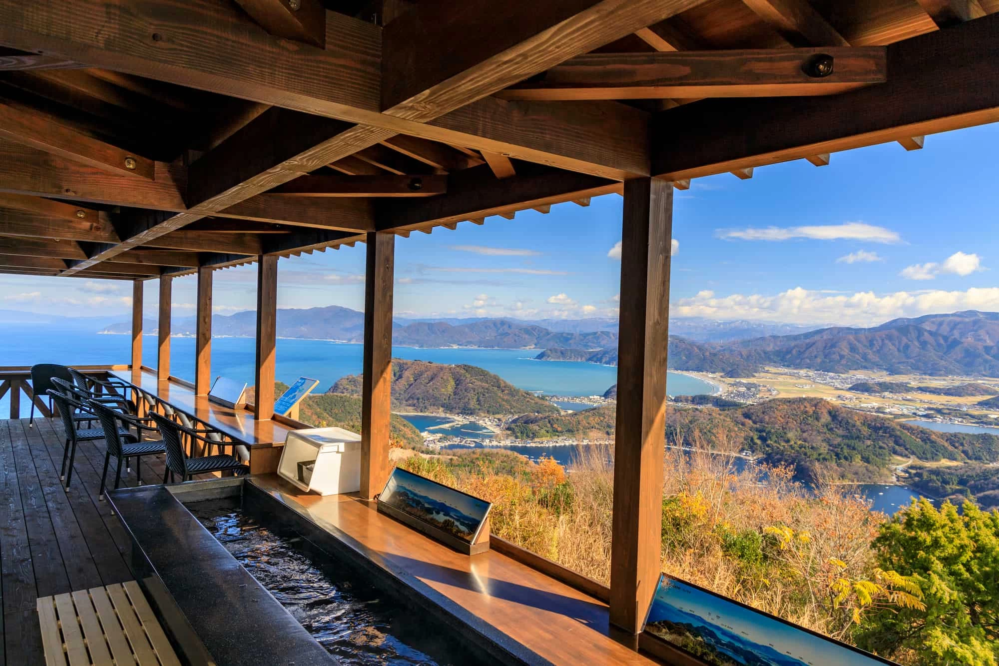 足湯に浸かりながら三方五湖を眺める