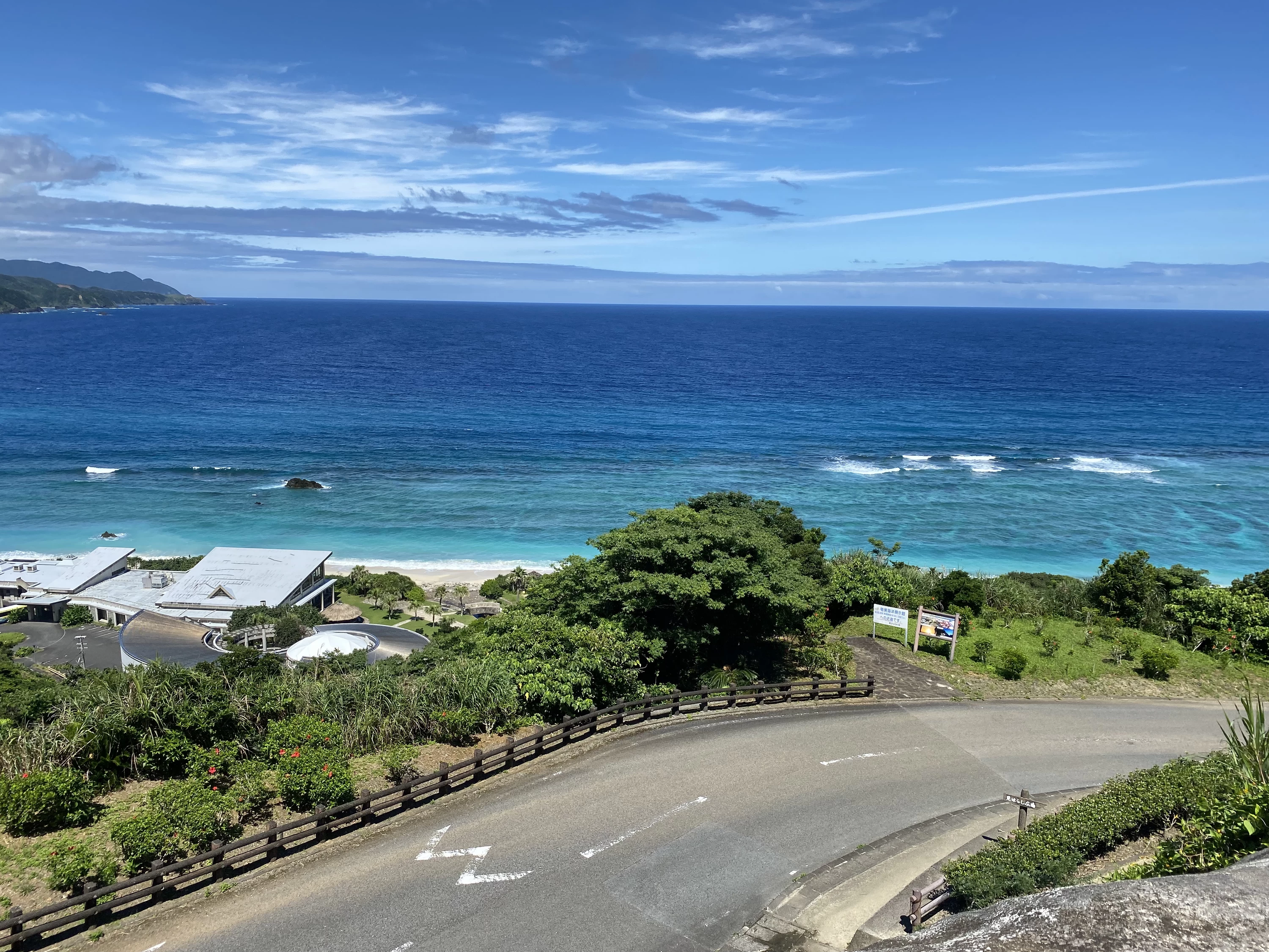 青い海が見える道