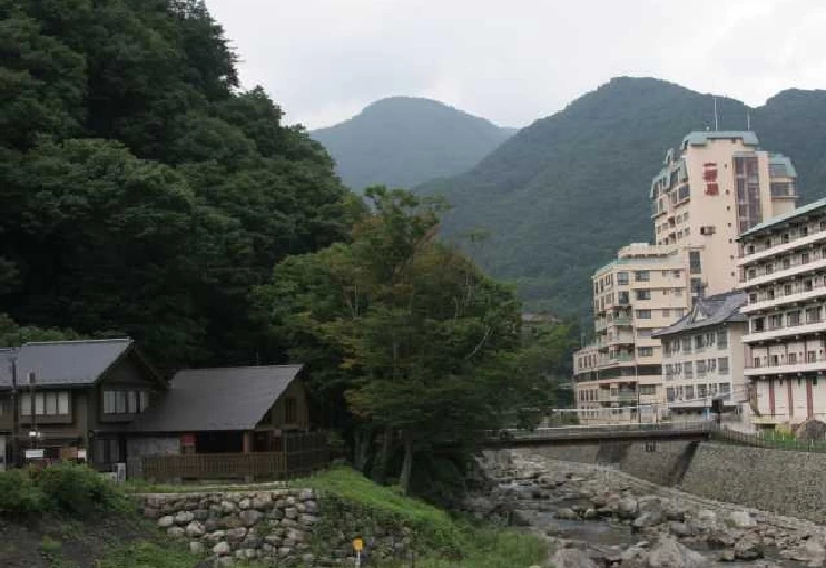 対岸に温泉街が見える立地