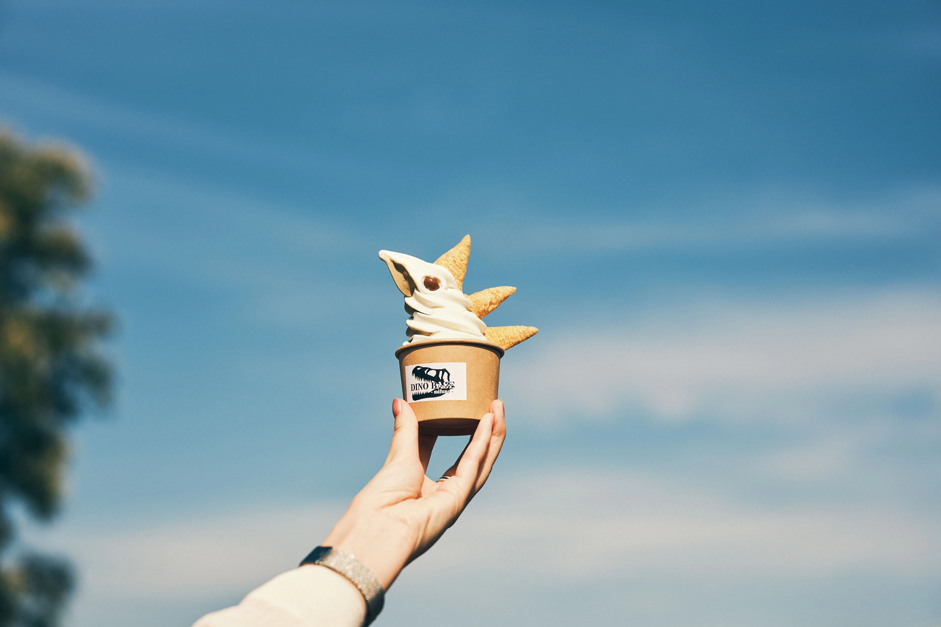 恐竜ソフト（ミルク・お茶・ミックス）400円。お茶は緑茶とほうじ茶の入れ替え制