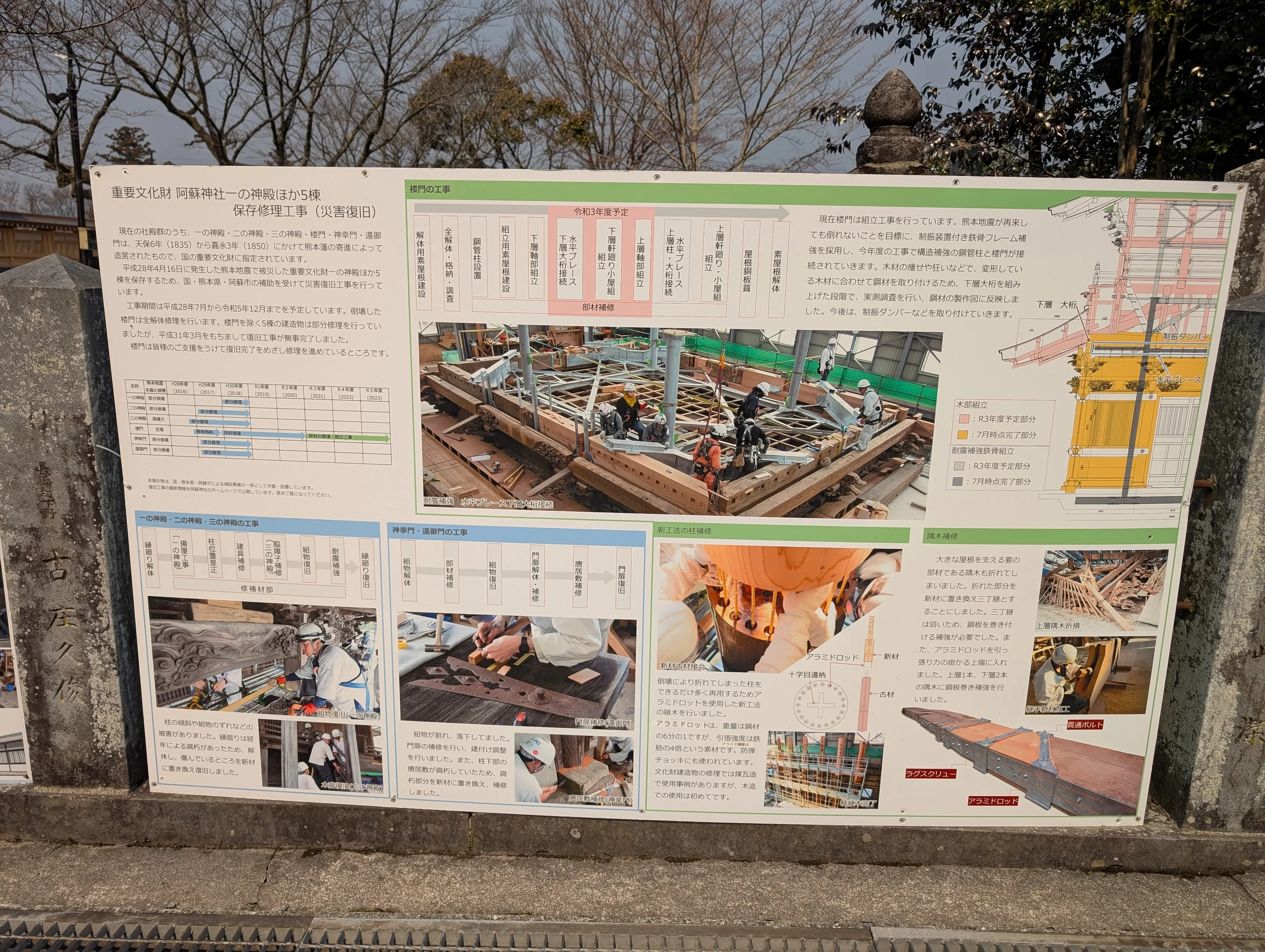 重要文化財の修復の様子（現地にて撮影）