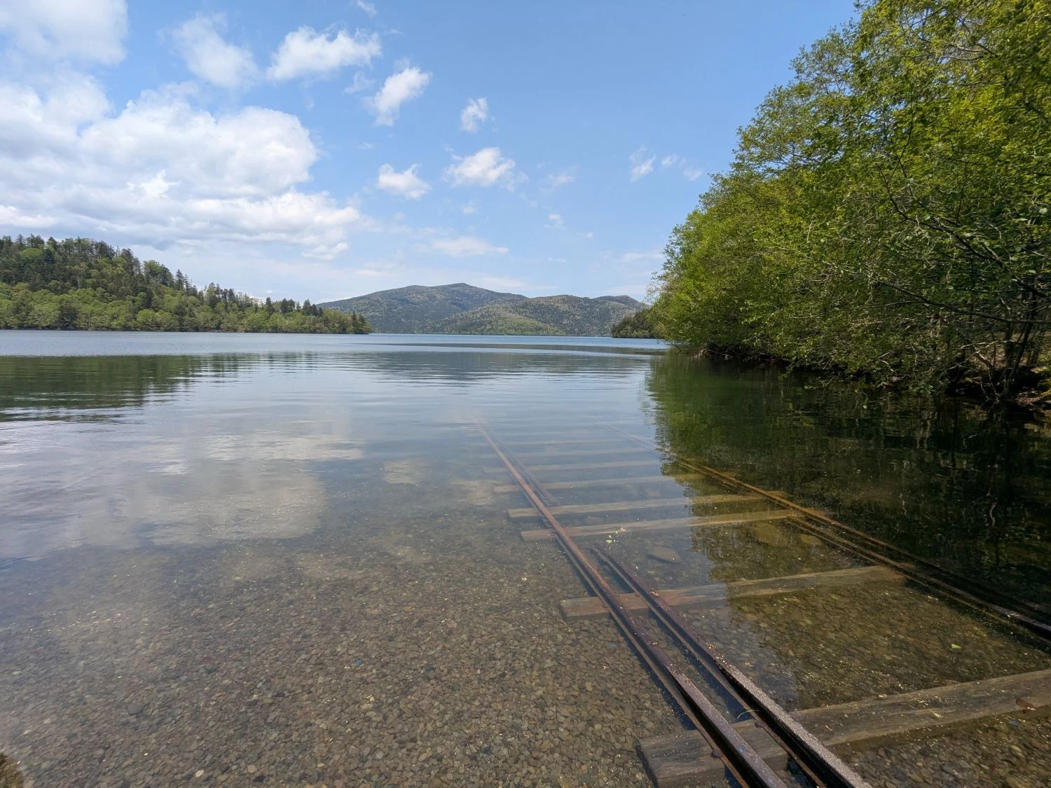 湖畔の線路（現地にて撮影）
