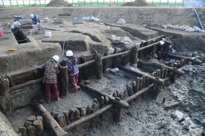 2019~2023年発掘の様子 ※佐野常民と三重津海軍所跡の歴史館所蔵(現地にて撮影)