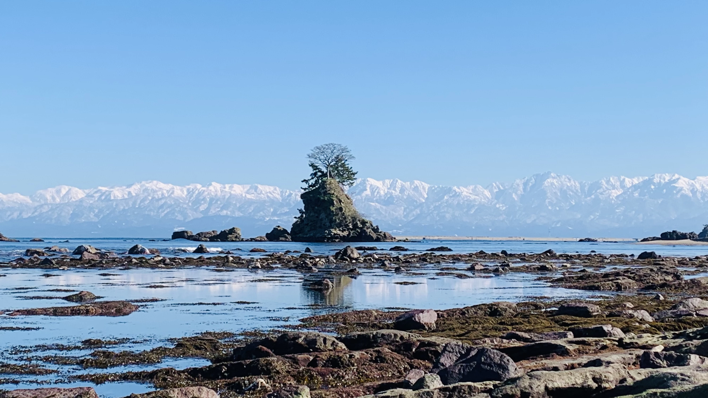 雨晴海岸にポツンと浮かぶ女岩