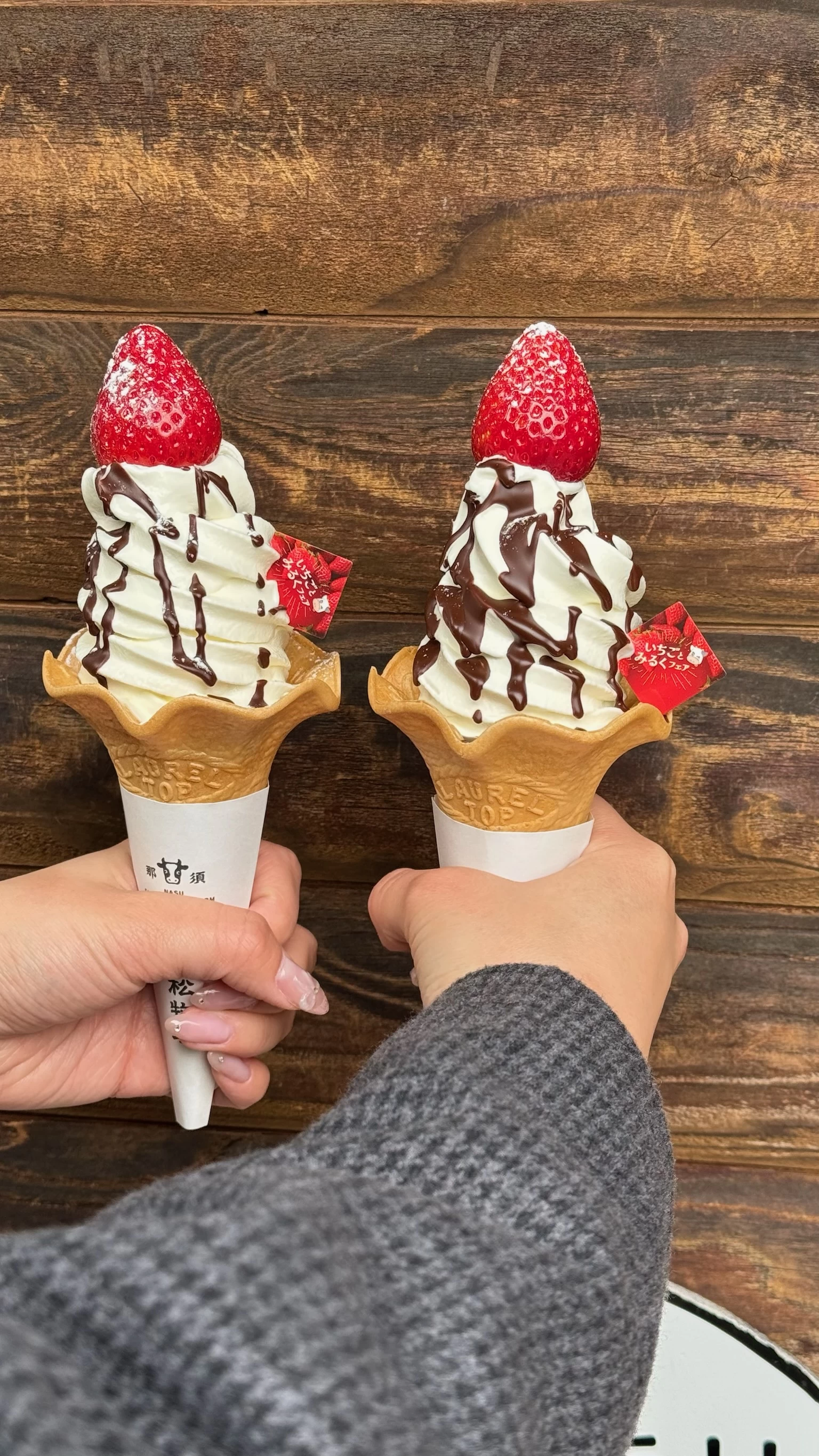 那須千本松牧場 まるごといちごソフトクリーム（現地にて撮影）