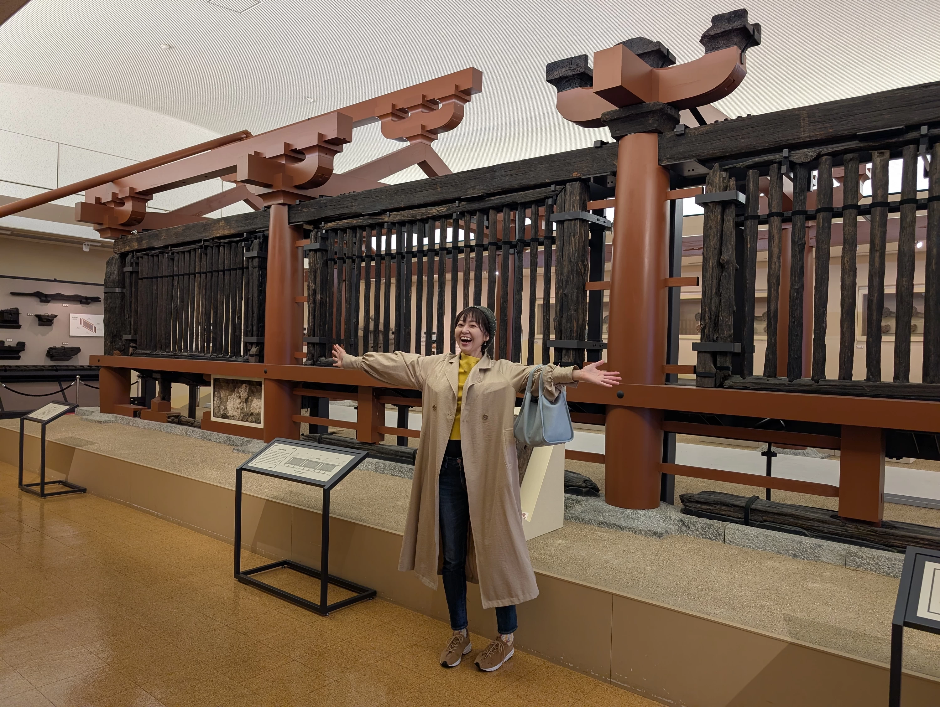 山田寺跡から出土した日本最古の木造建築物（現地にて撮影）