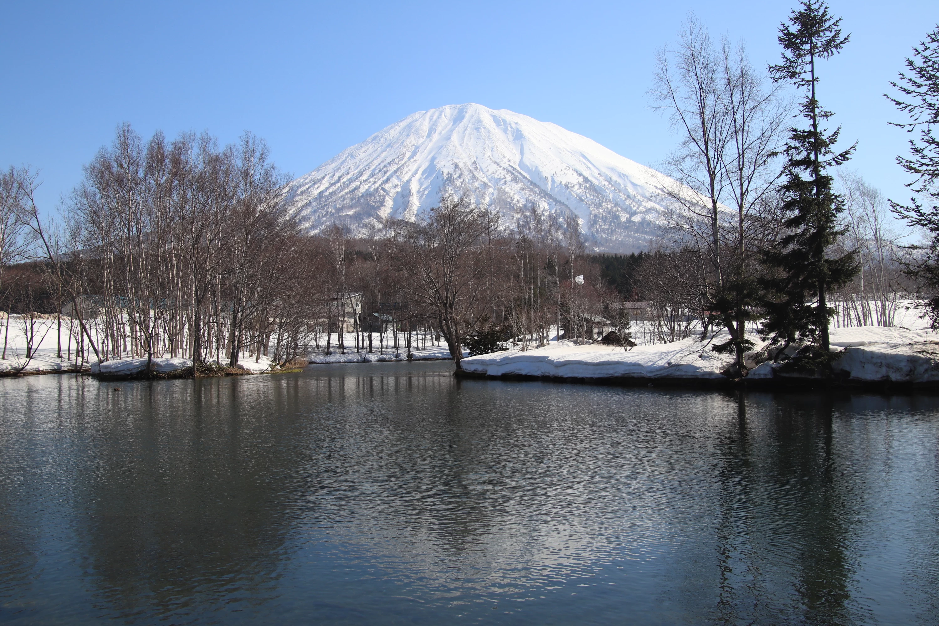 店のすぐそばには羊蹄姿見池が（現地にて撮影）