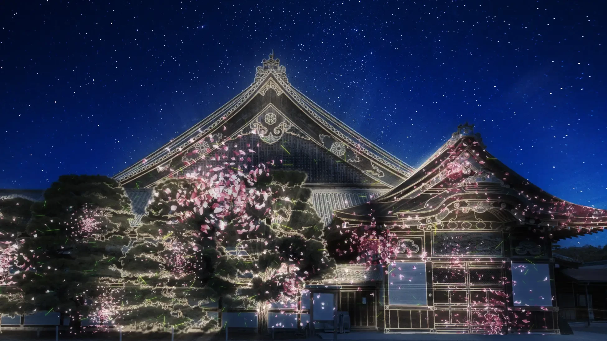 国宝・二の丸御殿(桜と光のプロジェクションマッピング)