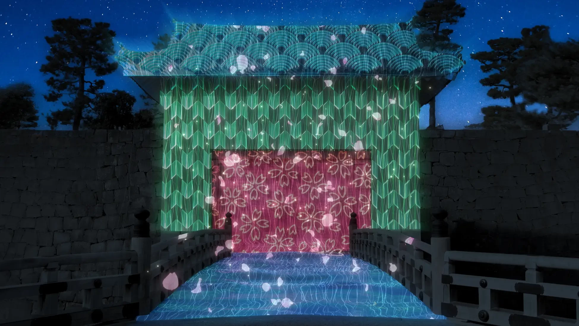 重要文化財・本丸櫓門(桜と光のプロジェクションマッピング)